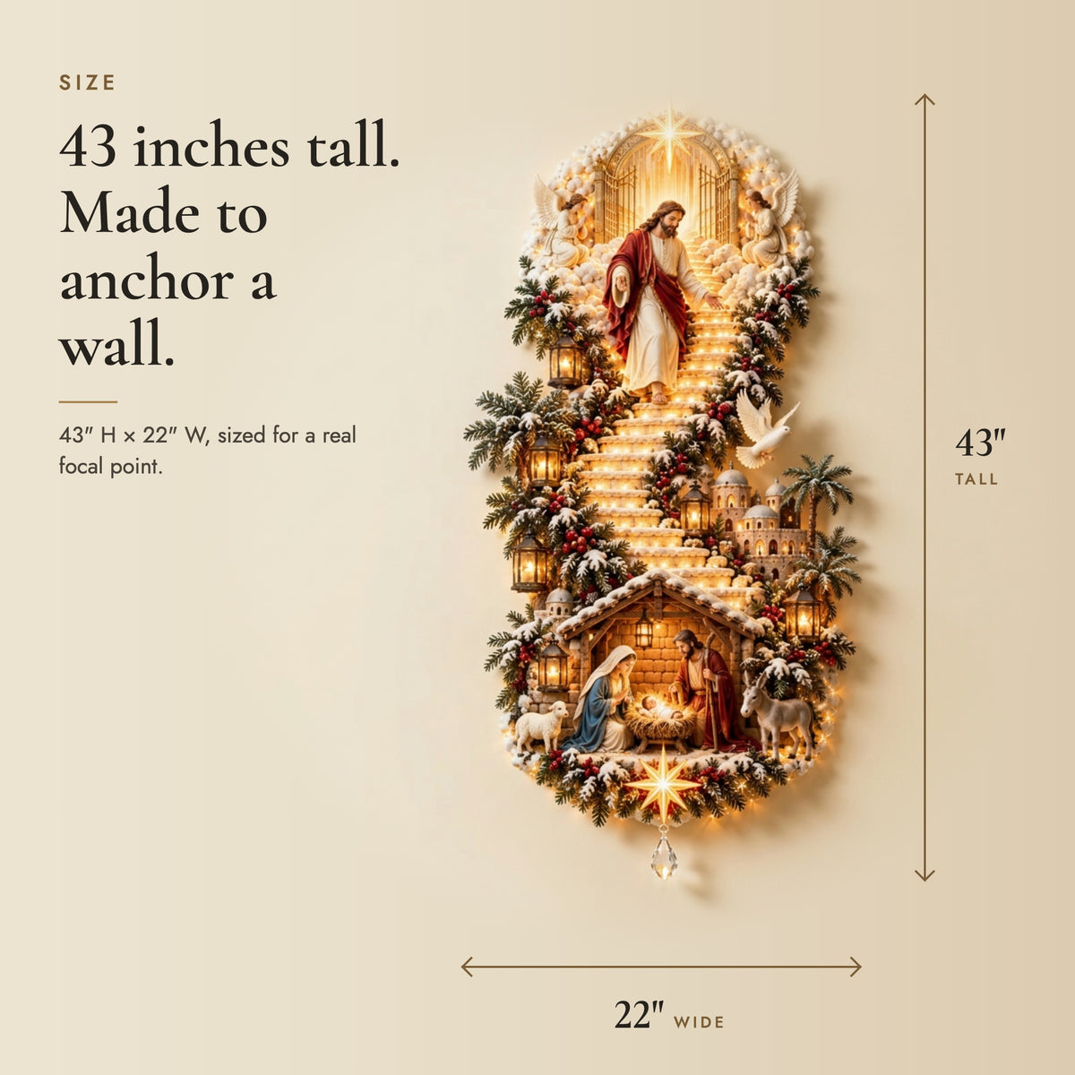 Size guide: the Jesus wall hanging measures about 43 inches tall and 22 inches wide